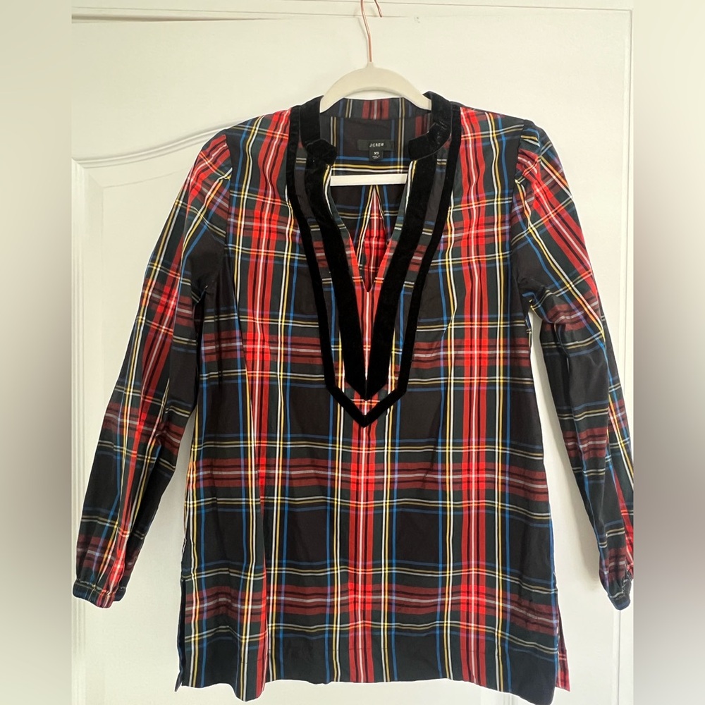 J Crew Velvet Trim Plaid Blousee